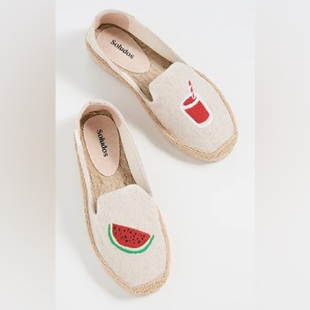 Saludos Anthropologie Flat Espadrilles Smoking Slipper Watermelon Juice Size 9.5